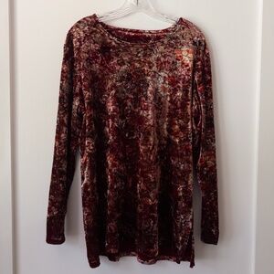 Vintage 90s Velvet Floral Top Womens L Dark Red Gold Paisley Witchy Romantic